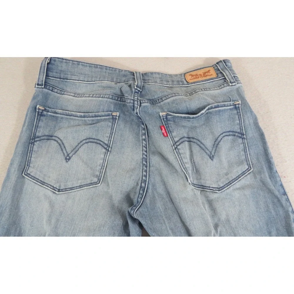 Levis Mid Rise Skinny Jeans Womens Blue Distressed Stretch Embroidered Denim 28 - Picture 8 of 12